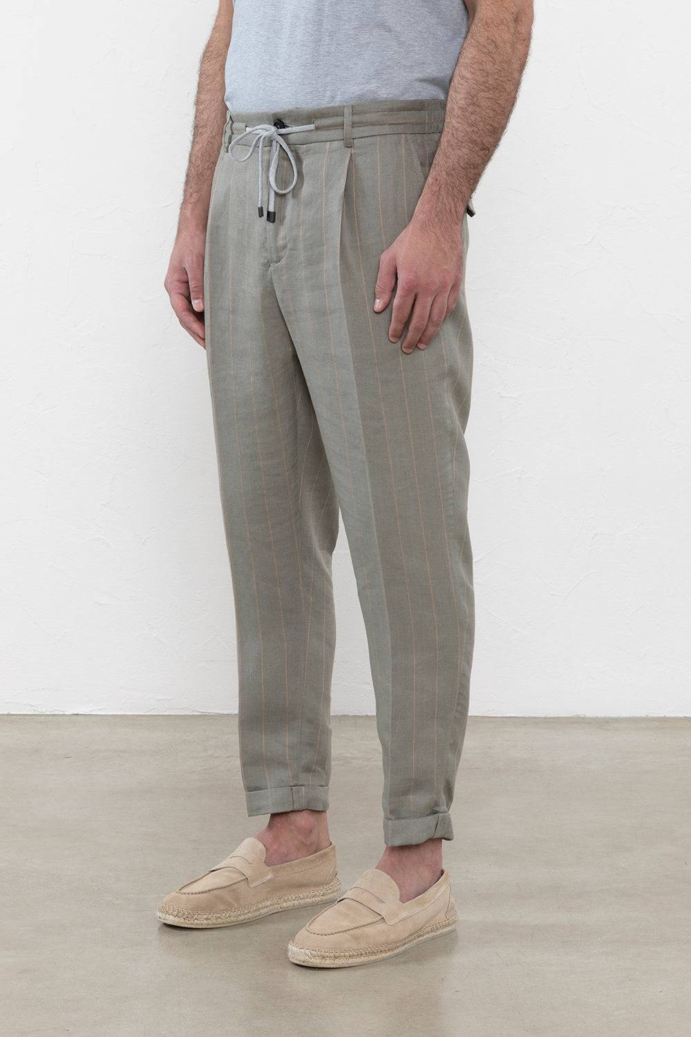Peserico Pantalone jogger in lino gessato Fornitura limitata