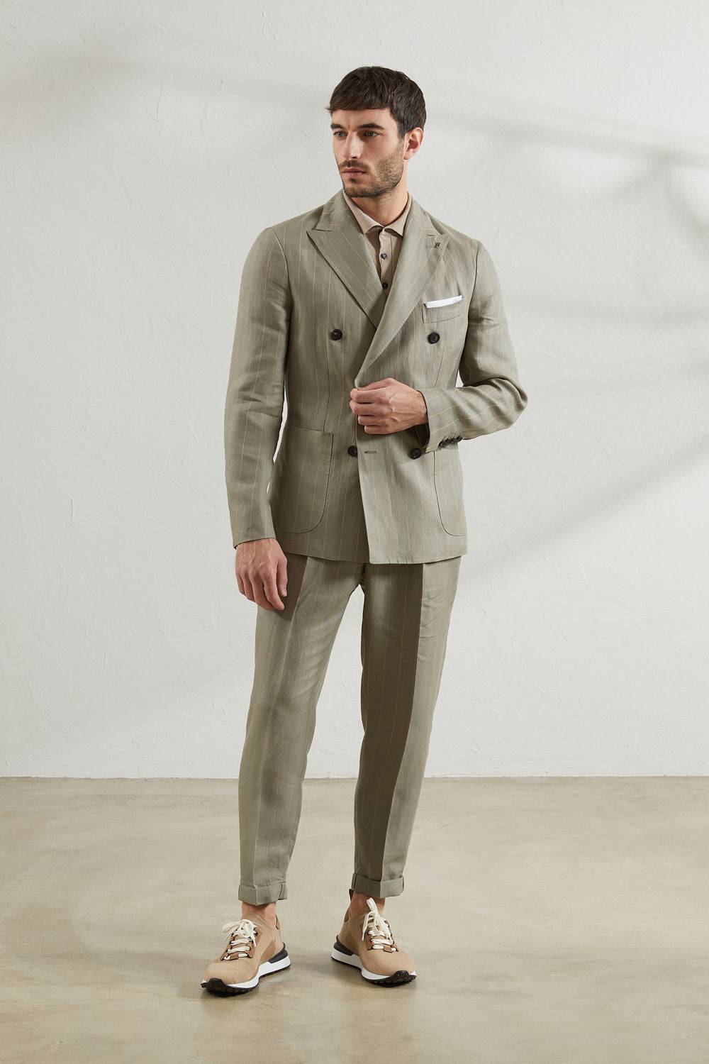 Peserico Pantalone jogger in lino gessato Fornitura limitata