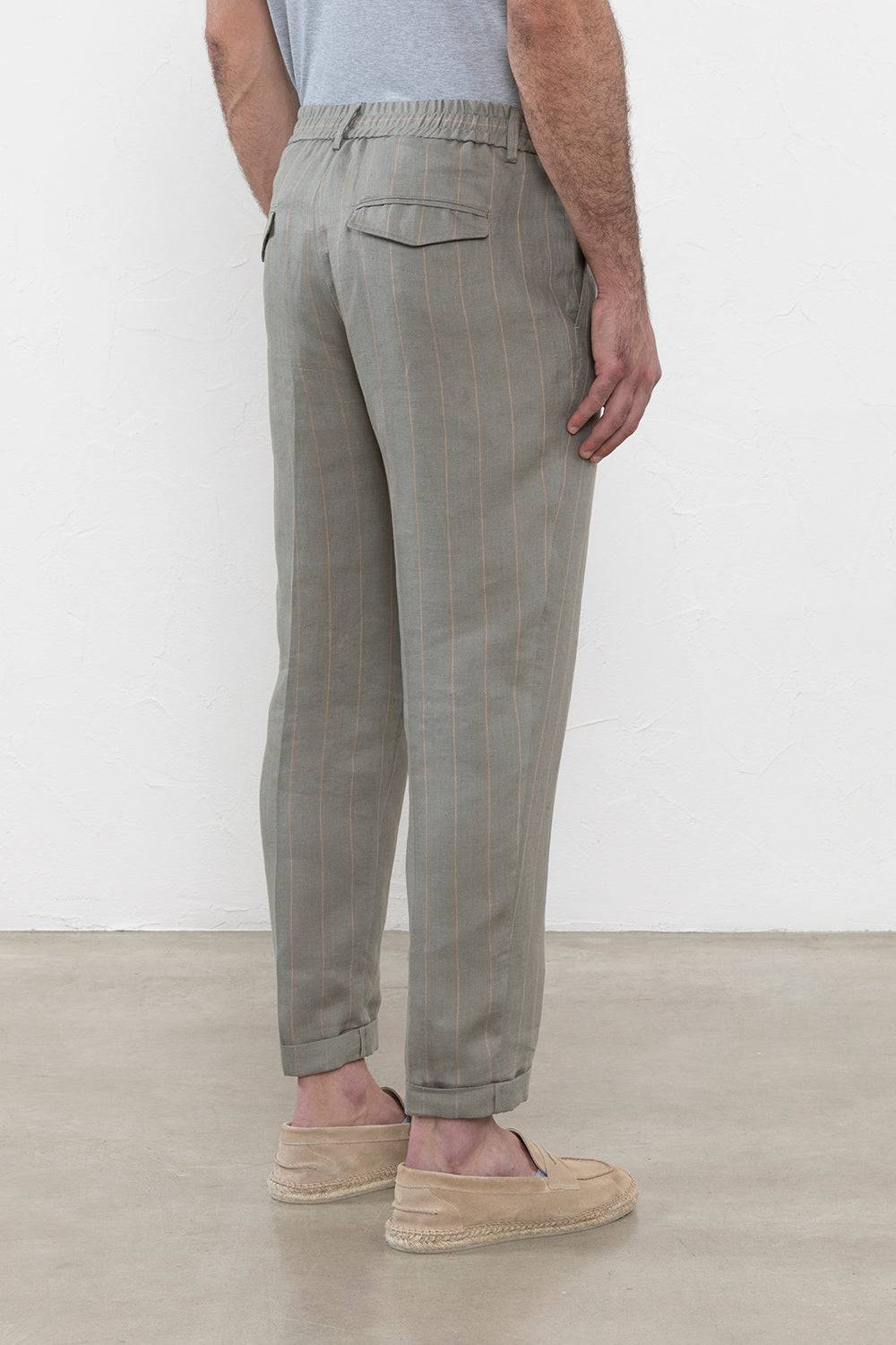 Peserico Pantalone jogger in lino gessato Fornitura limitata