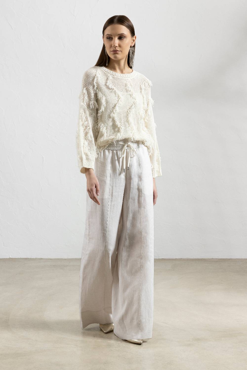 Peserico Maglia con frange in filato mélange di lino e cotone Offerta esclusiva