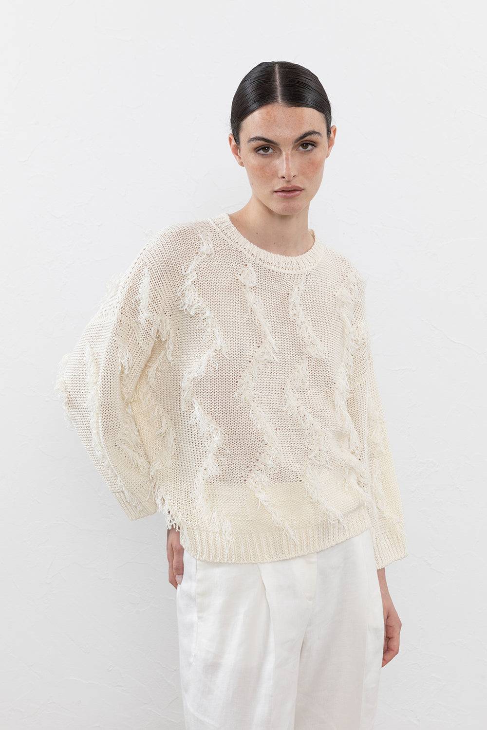 Peserico Maglia con frange in filato mélange di lino e cotone Offerta esclusiva