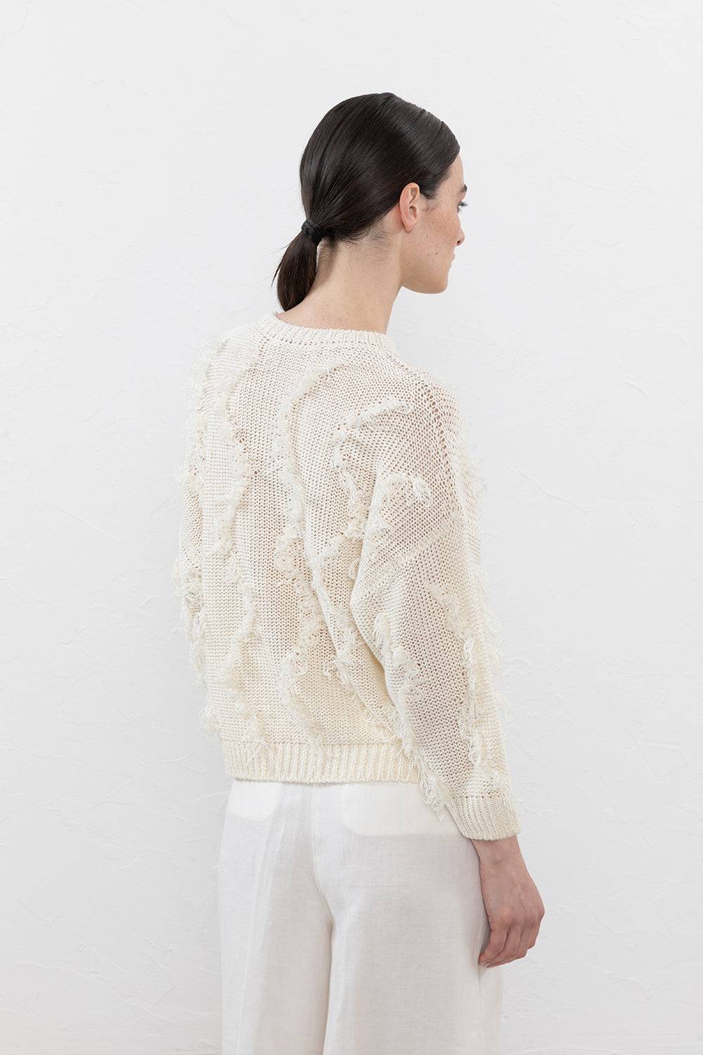 Peserico Maglia con frange in filato mélange di lino e cotone Offerta esclusiva