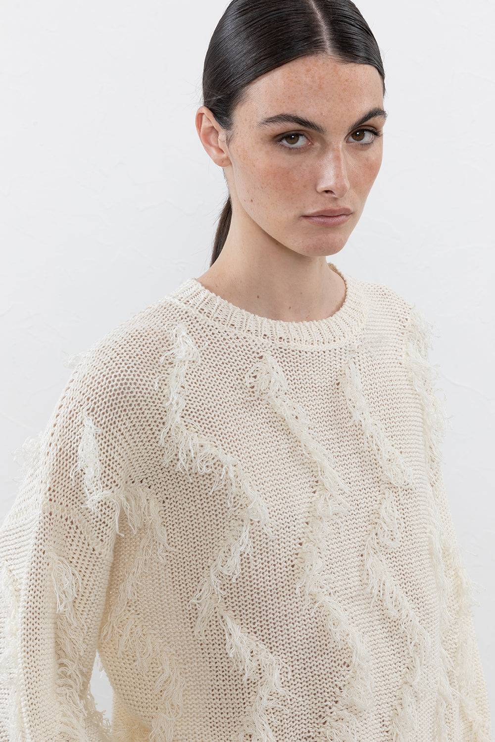 Peserico Maglia con frange in filato mélange di lino e cotone Offerta esclusiva