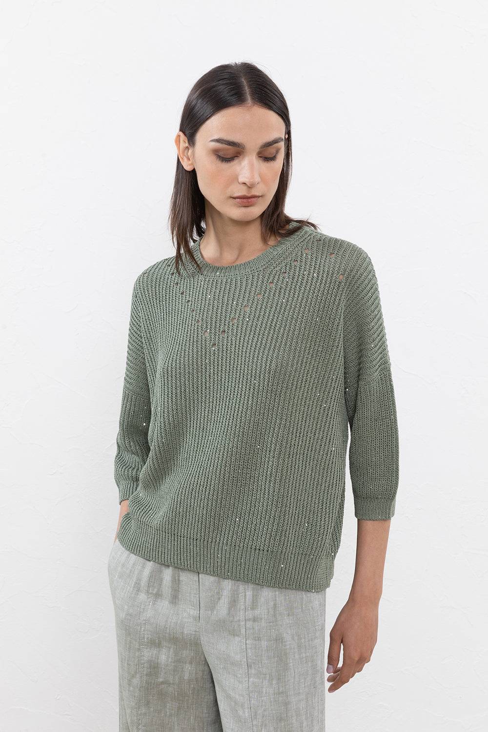 Peserico Maglia in cordonetto di puro cotone e micropaillettes