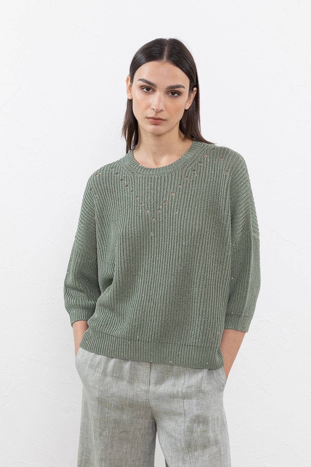 Peserico Maglia in cordonetto di puro cotone e micropaillettes Vendite stagionali