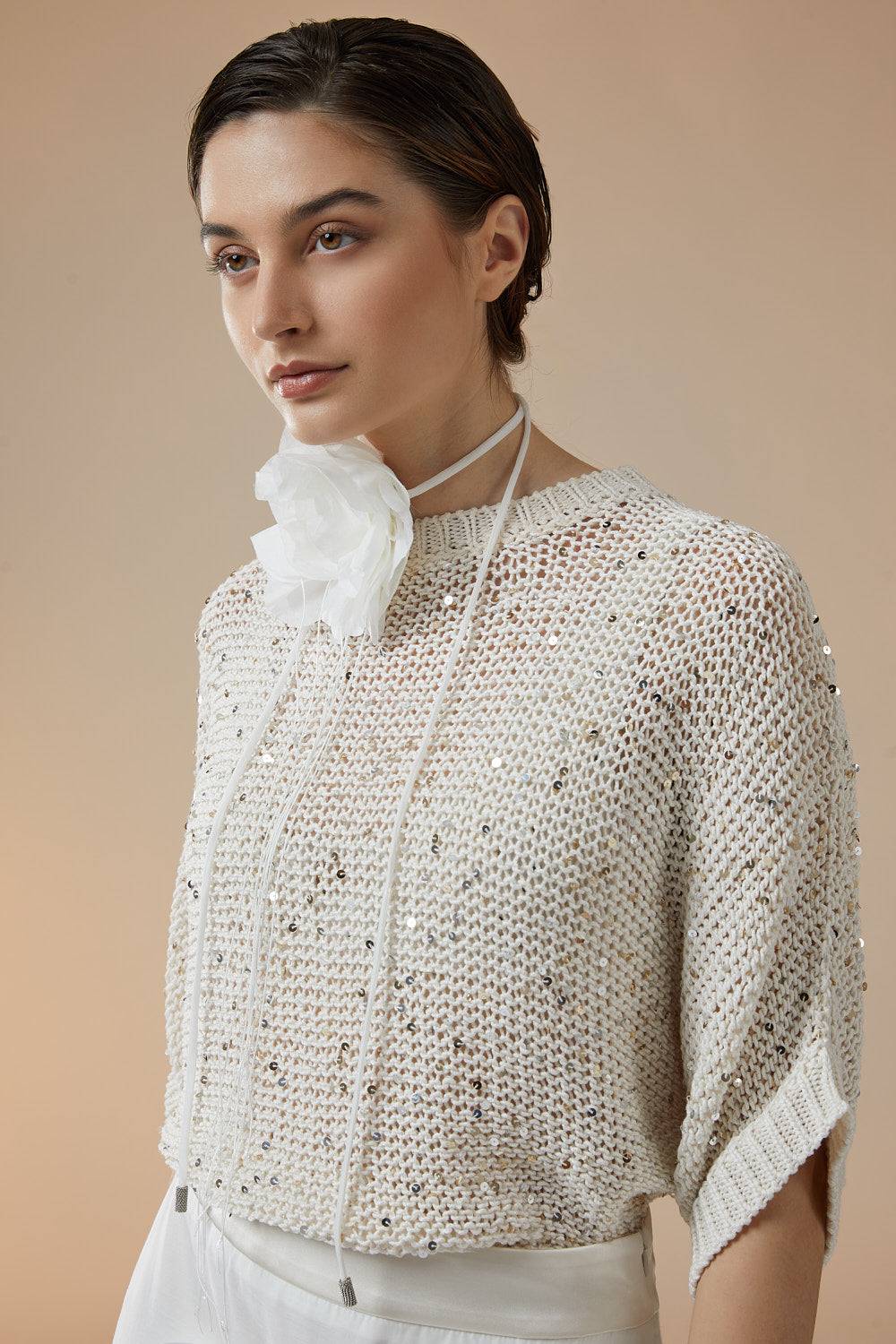 Peserico Maglia in cotone e maxi paillettes bicolor Offerta natalizia