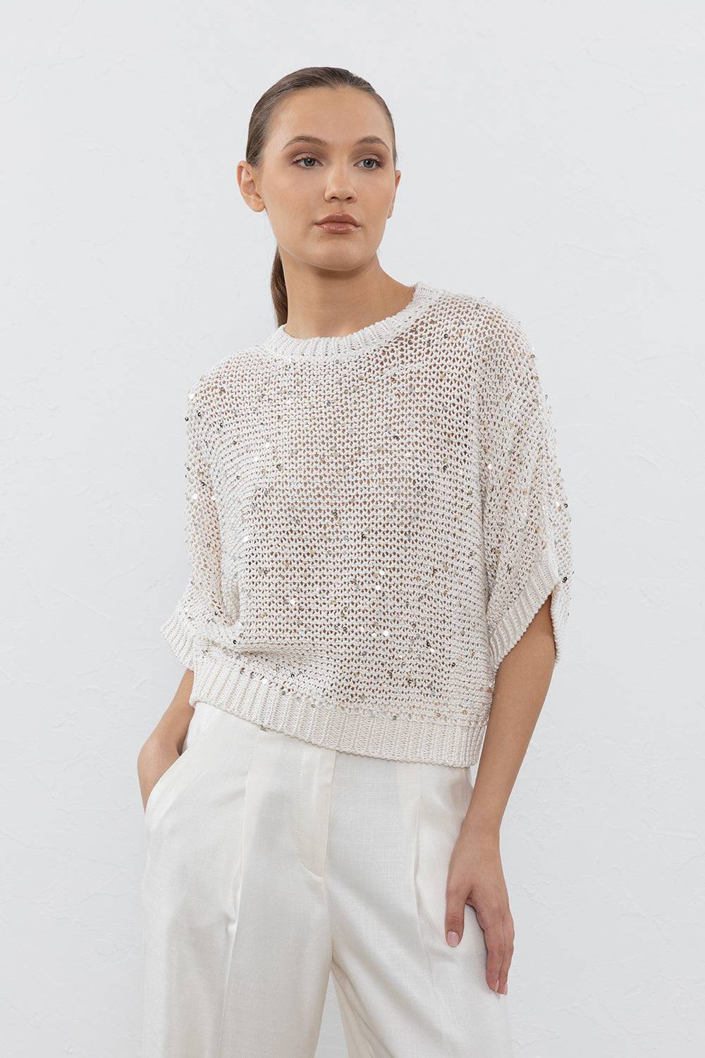 Peserico Maglia in cotone e maxi paillettes bicolor Offerta natalizia