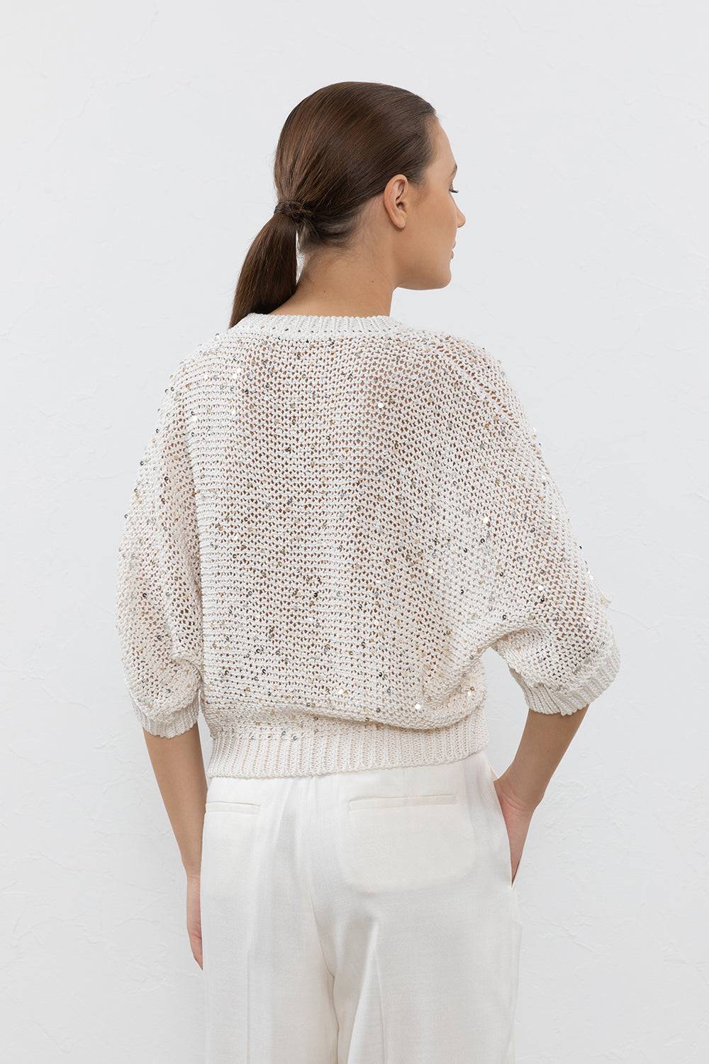 Peserico Maglia in cotone e maxi paillettes bicolor Offerta natalizia