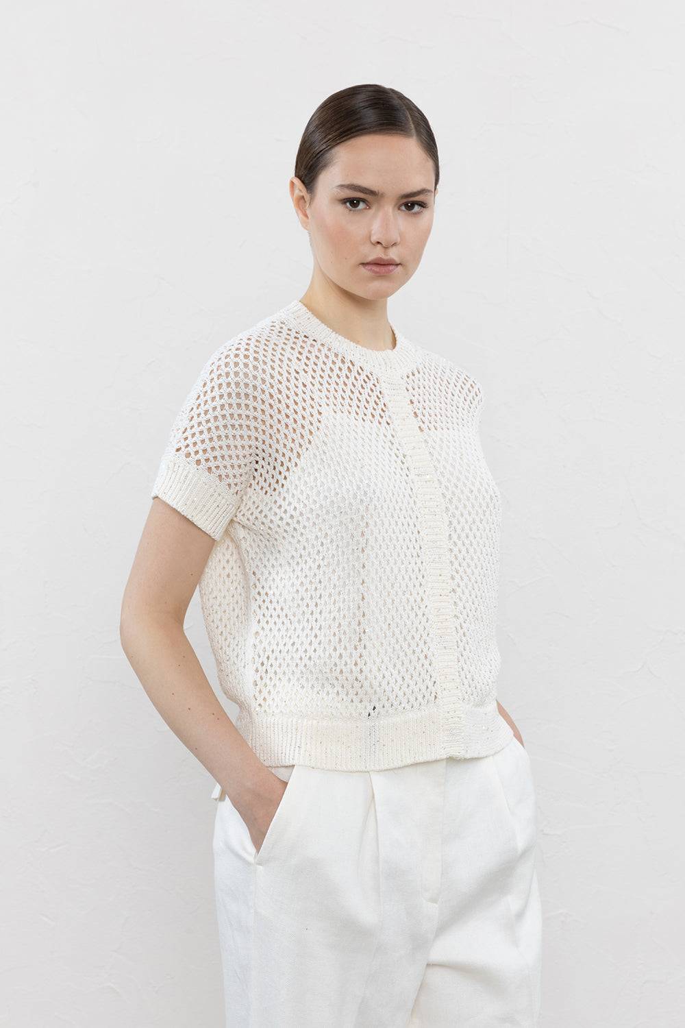 Peserico Cardigan in cotone mercerizzato e micro paillettes Offerta Anniversario