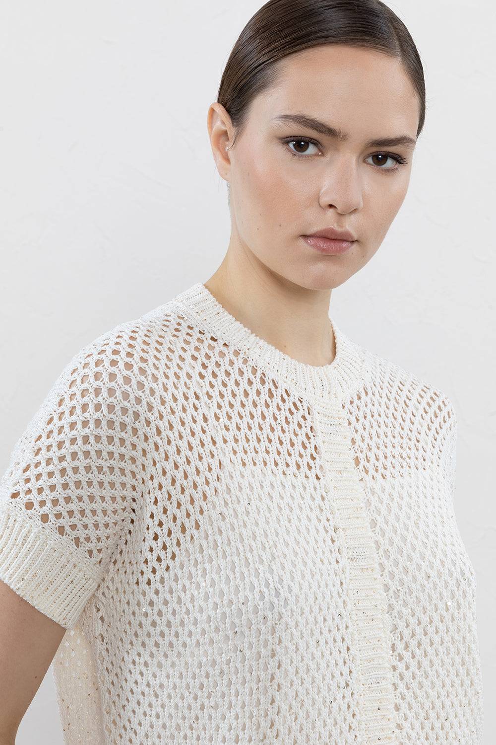 Peserico Cardigan in cotone mercerizzato e micro paillettes Offerta Anniversario
