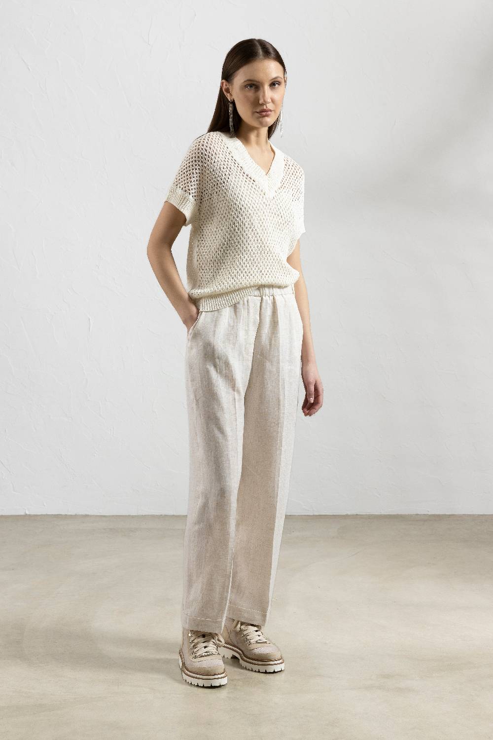 Peserico Maglia a kimono in cordonetto di puro cotone e micropaillettes Smaltimento dello stoccaggio