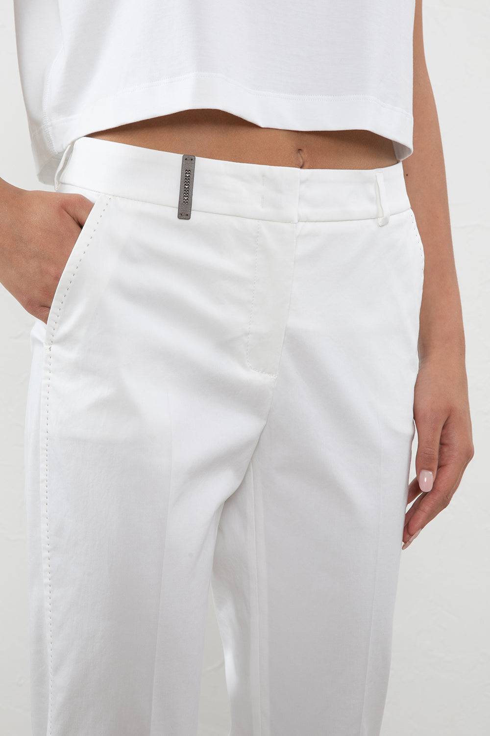 Peserico Pantalone a sigaretta in gabardina di cotone stretch Offerte esclusive