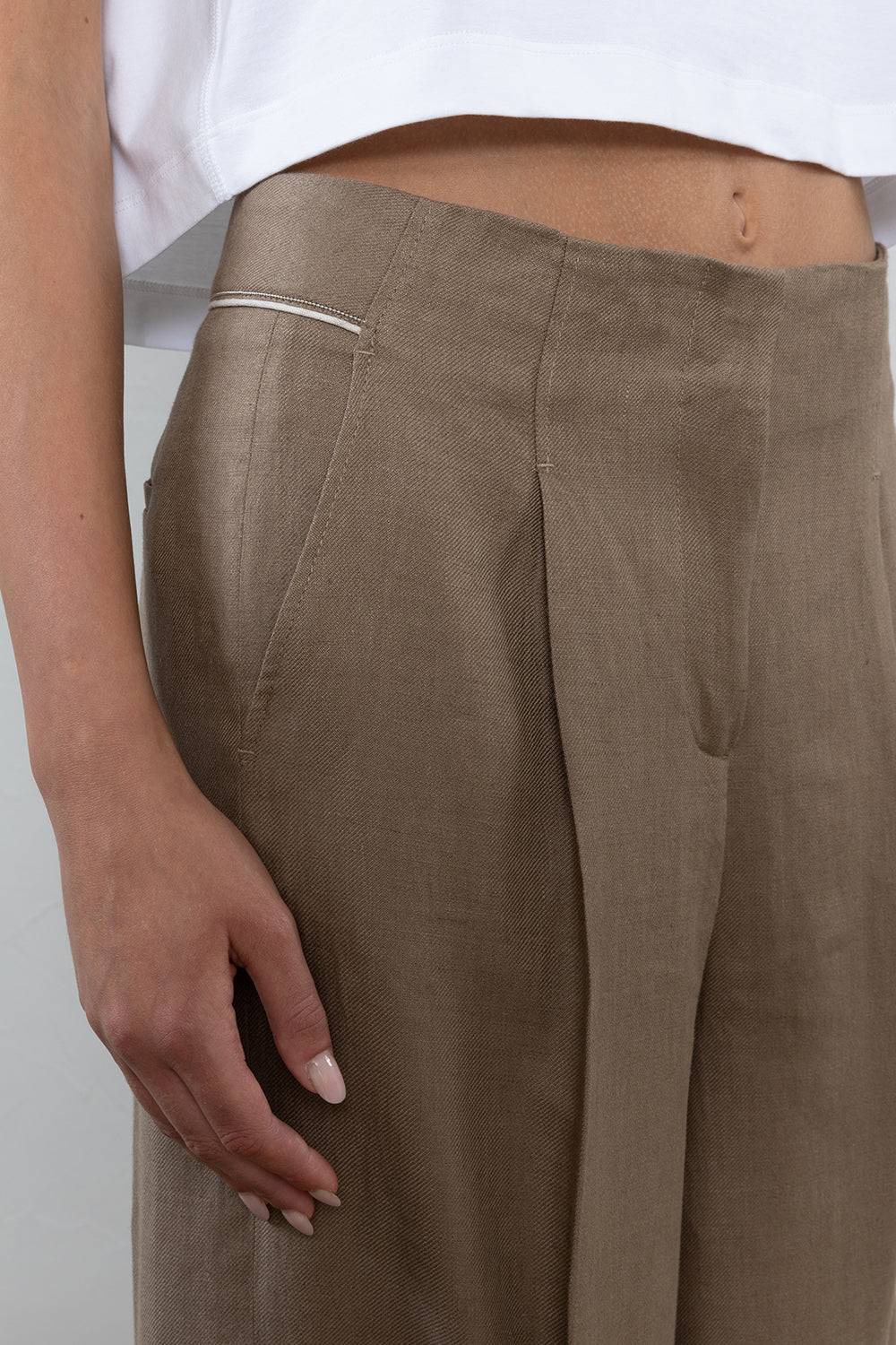 Peserico Pantalone a palazzo in gabardina di puro lino Offerte speciali