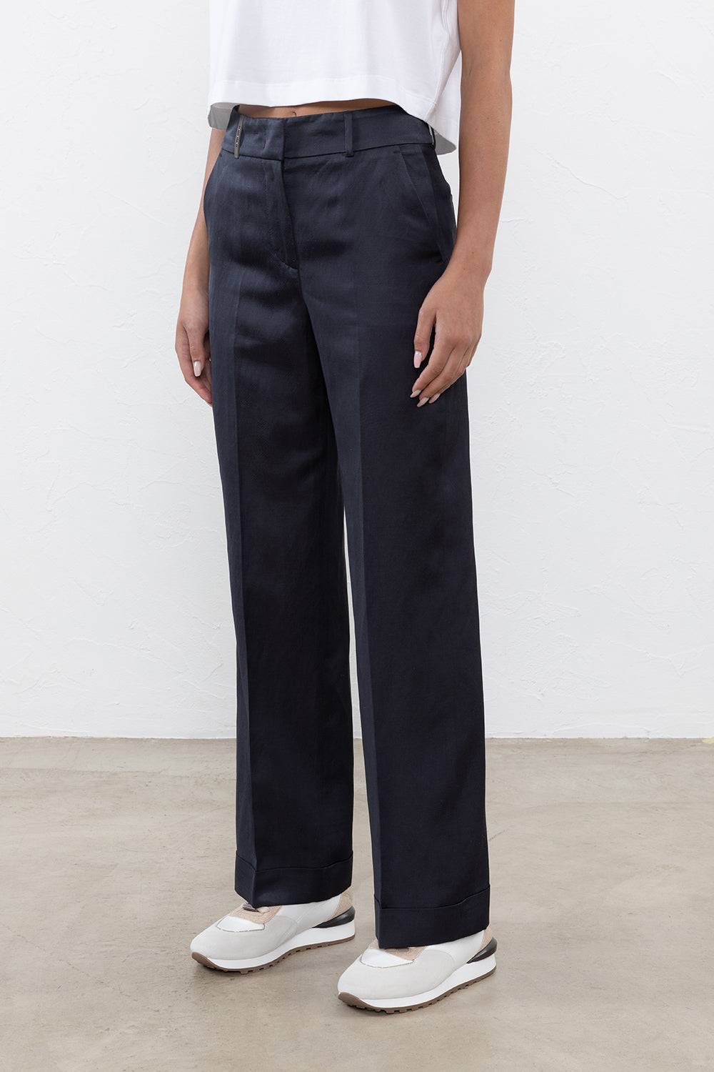 Peserico Pantalone in twill di viscosa, lino e cotone Sconti VIP
