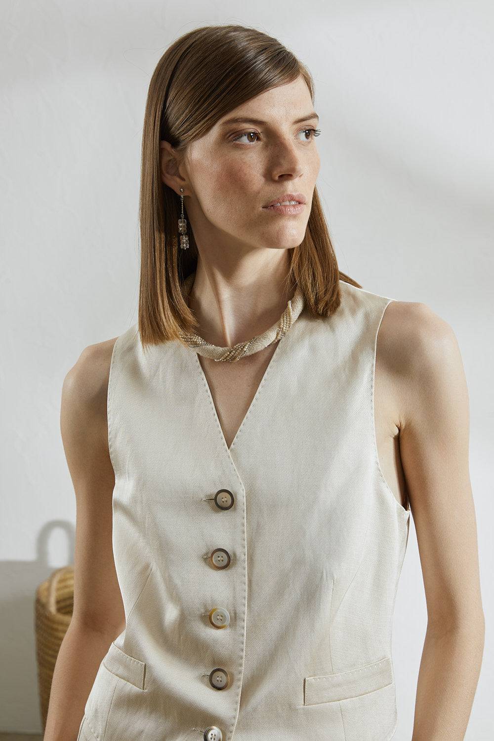 Peserico Gilet monopetto in twill lucido di viscosa, lino e cotone 50% di sconto con spedizione gratuita