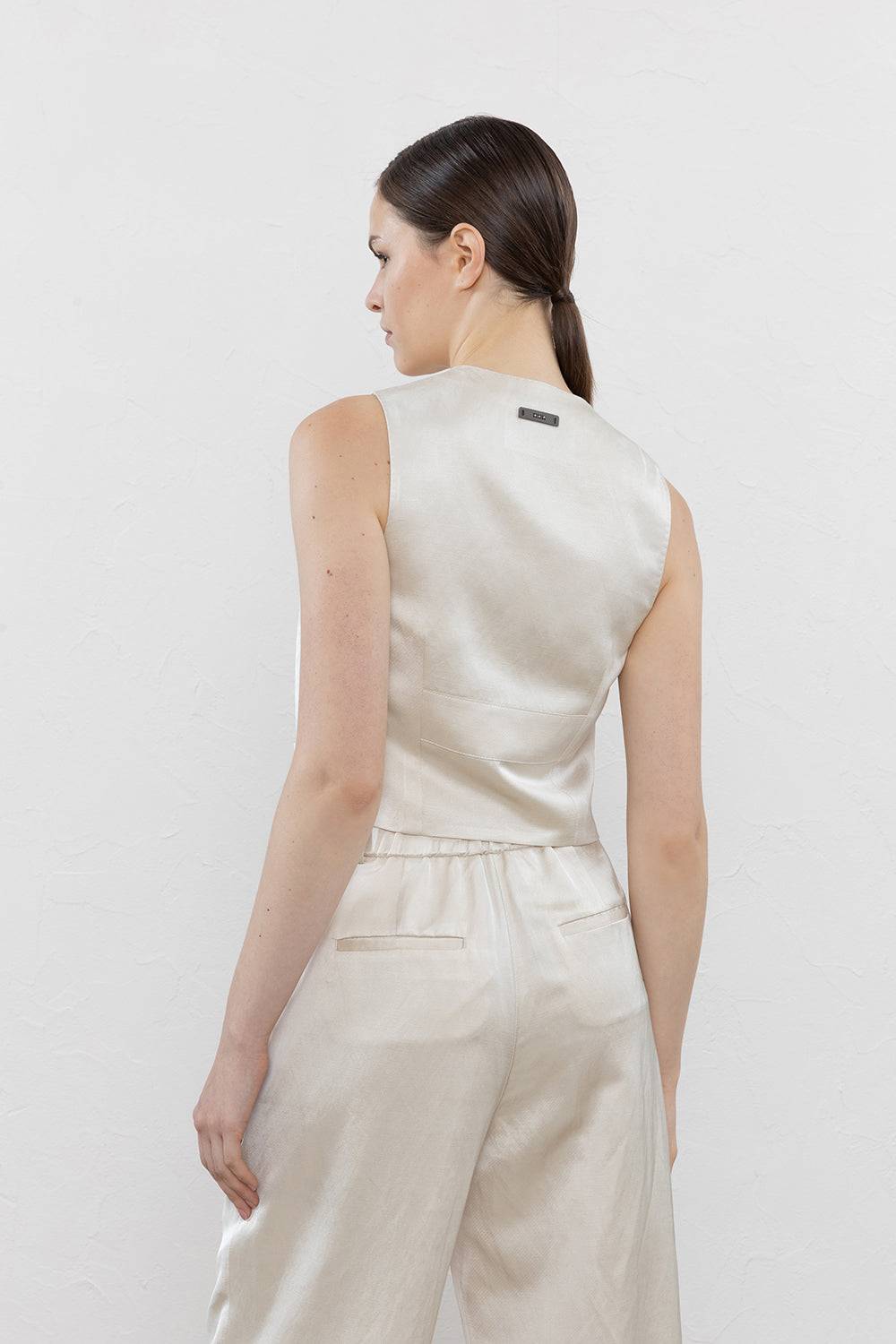 Peserico Gilet monopetto in twill lucido di viscosa, lino e cotone 50% di sconto con spedizione gratuita