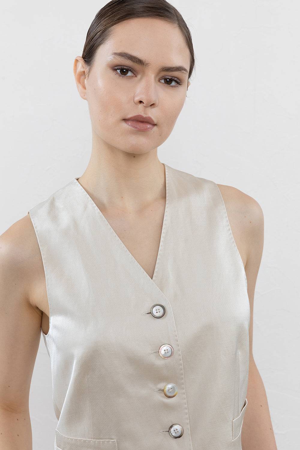 Peserico Gilet monopetto in twill lucido di viscosa, lino e cotone 50% di sconto con spedizione gratuita