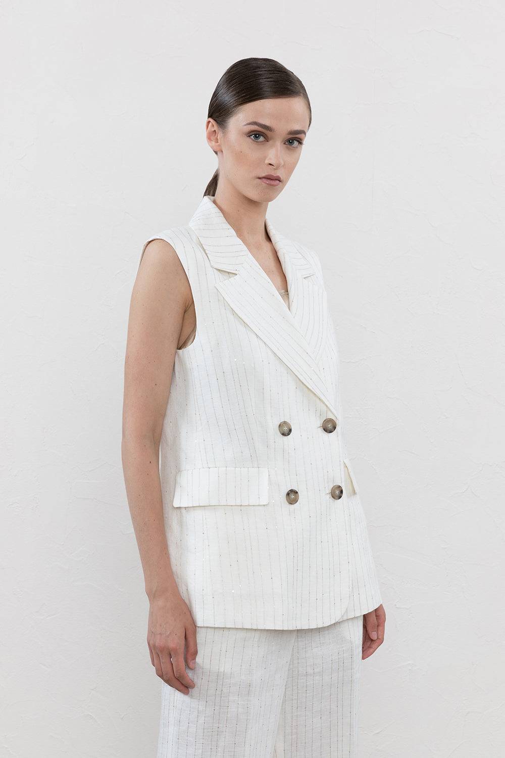 Peserico Gilet doppiopetto in lino e paillettes Officina