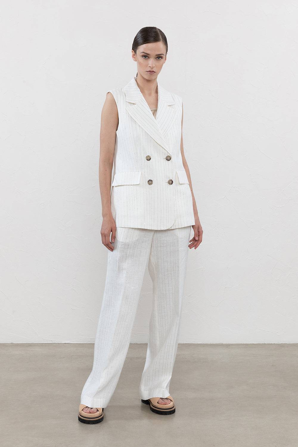 Peserico Gilet doppiopetto in lino e paillettes Officina