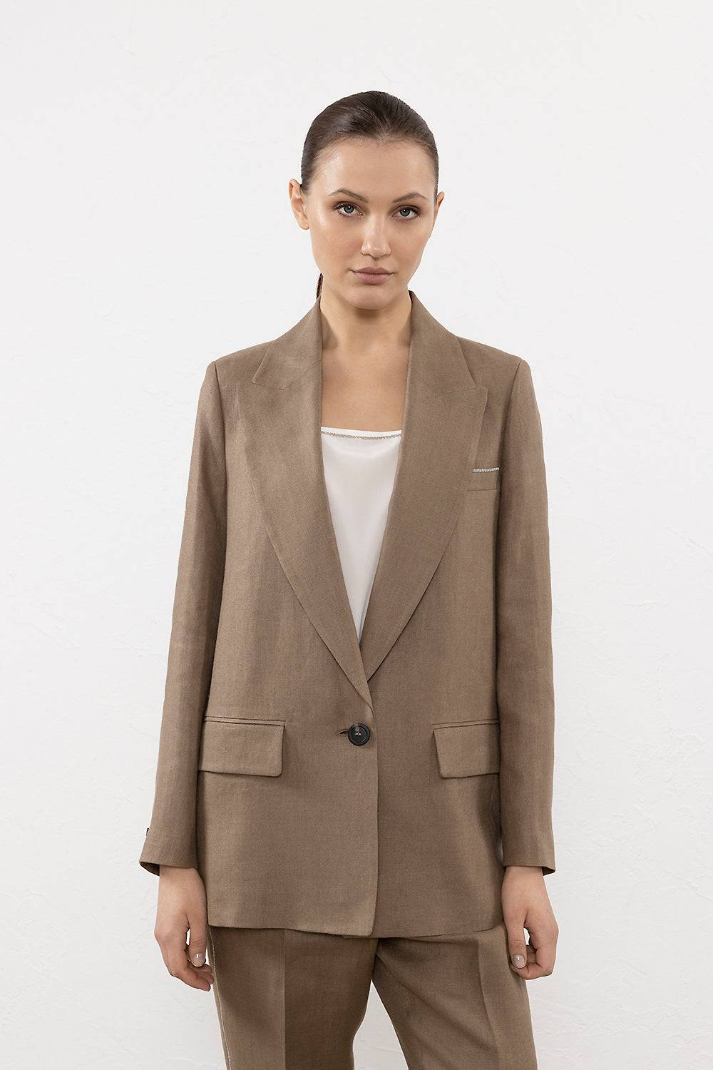 Peserico Blazer monopetto in gabardina di puro lino Esporta salva
