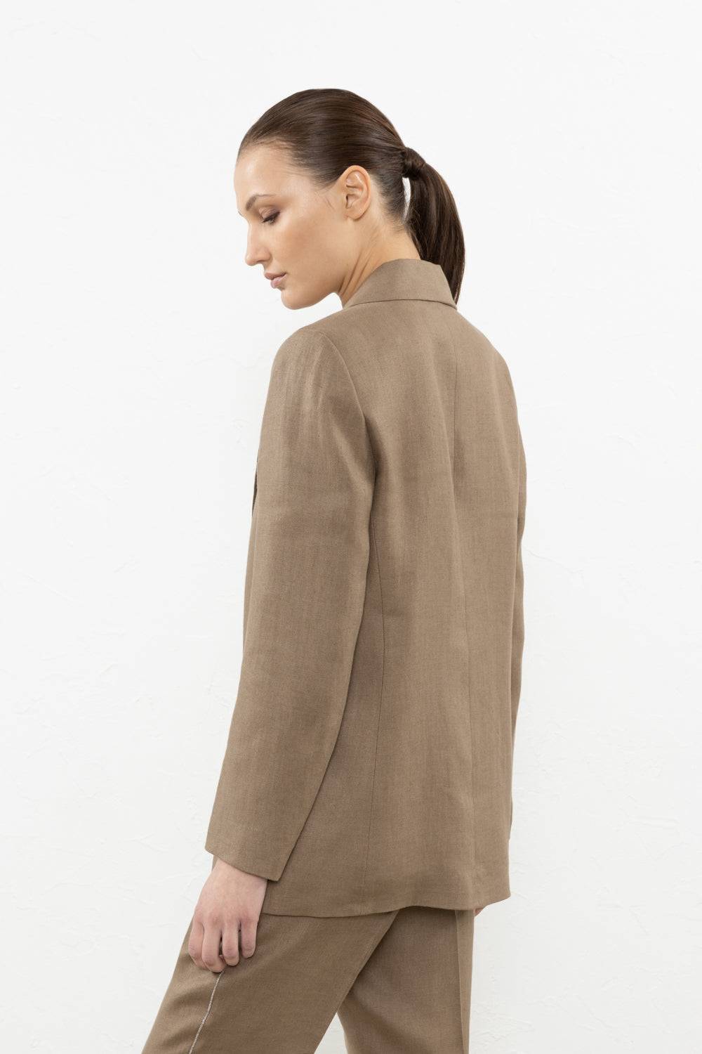 Peserico Blazer monopetto in gabardina di puro lino Esporta salva