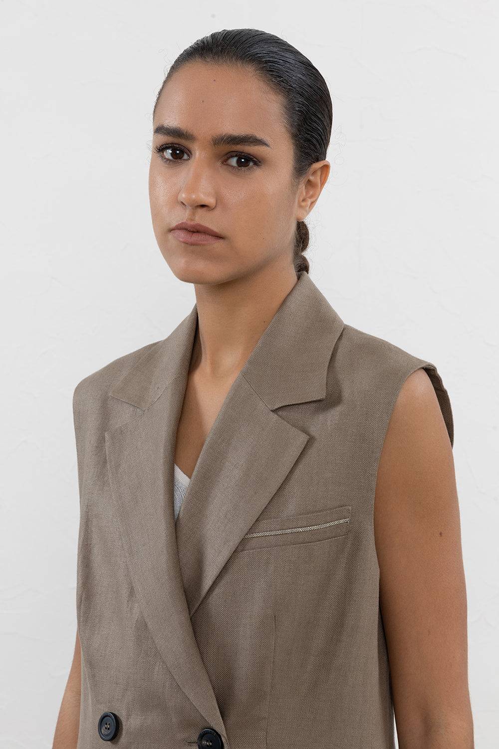 Peserico Gilet doppiopetto in gabardina di puro lino Black Friday Prezzi