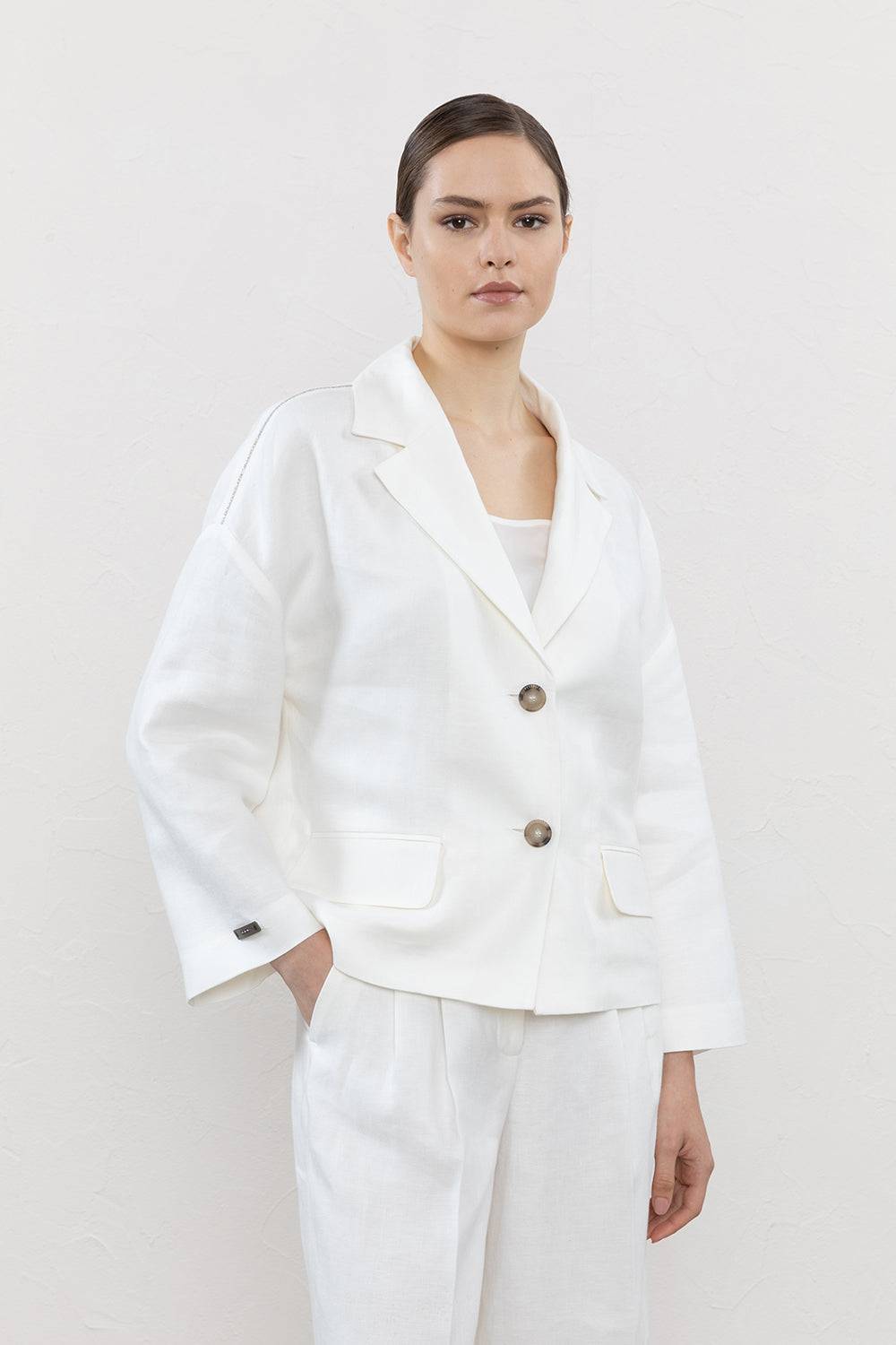 Peserico Blazer monopetto in gabardina di puro lino