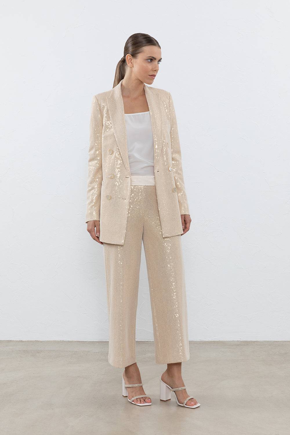 Peserico Blazer doppiopetto in tessuto di paillette ingabbiate in tulle 2025