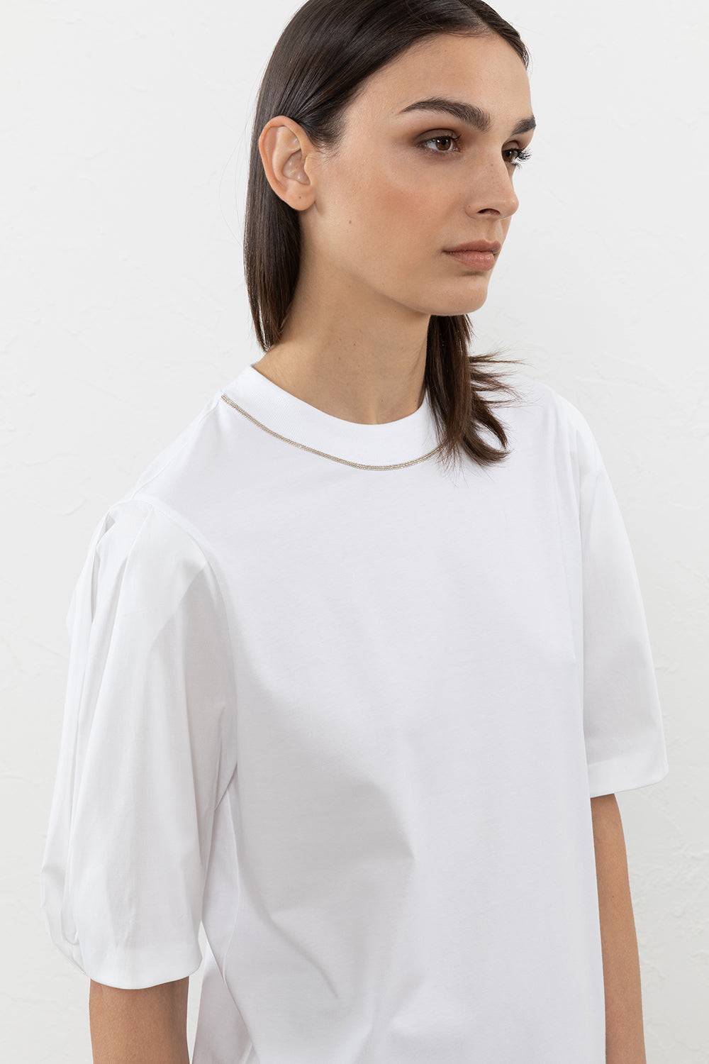 Peserico T-shirt in jersey e popeline di cotone con Punto Luce Qualità