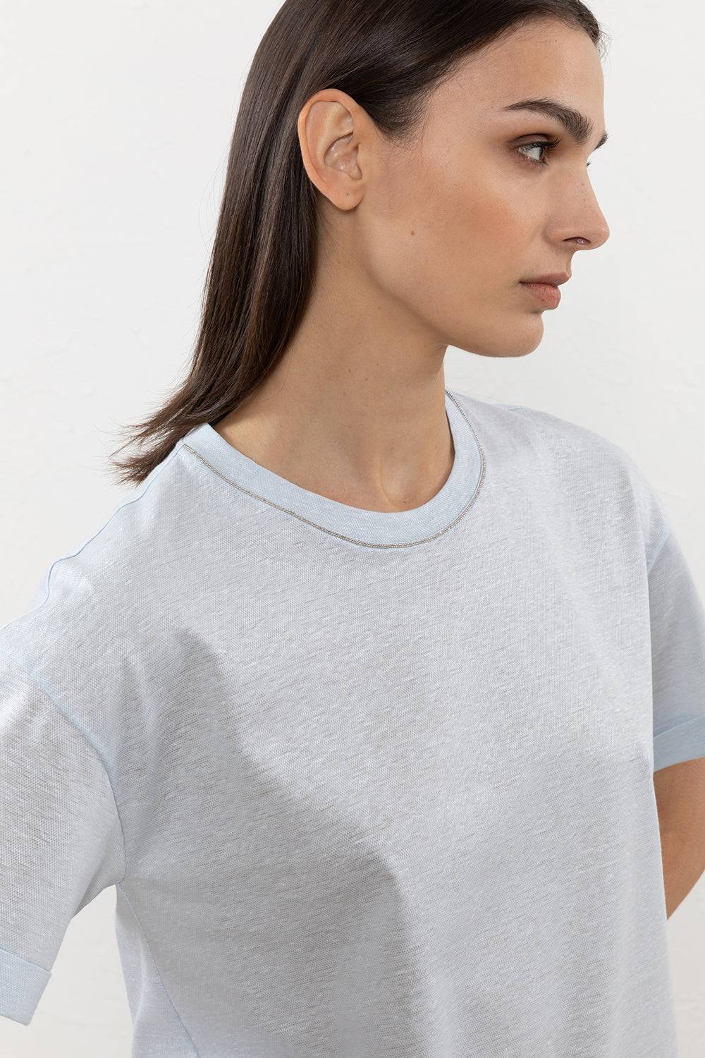 Peserico T-shirt in piquet di lino e cotone