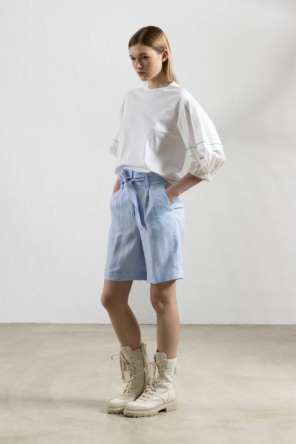 Peserico T-shirt in cotone e maniche bimateriche in organza Soddisfazione Garantita