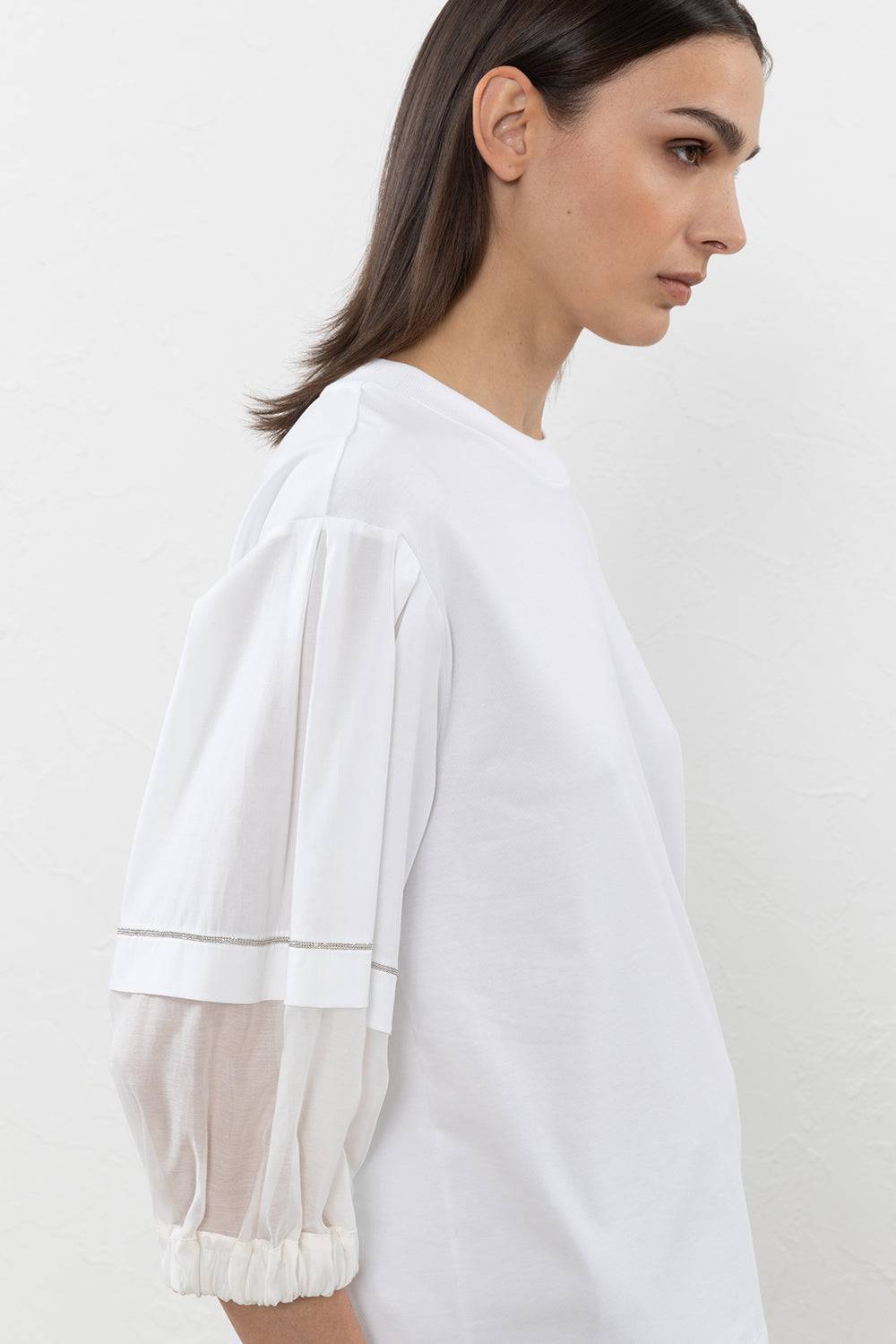 Peserico T-shirt in cotone e maniche bimateriche in organza Soddisfazione Garantita