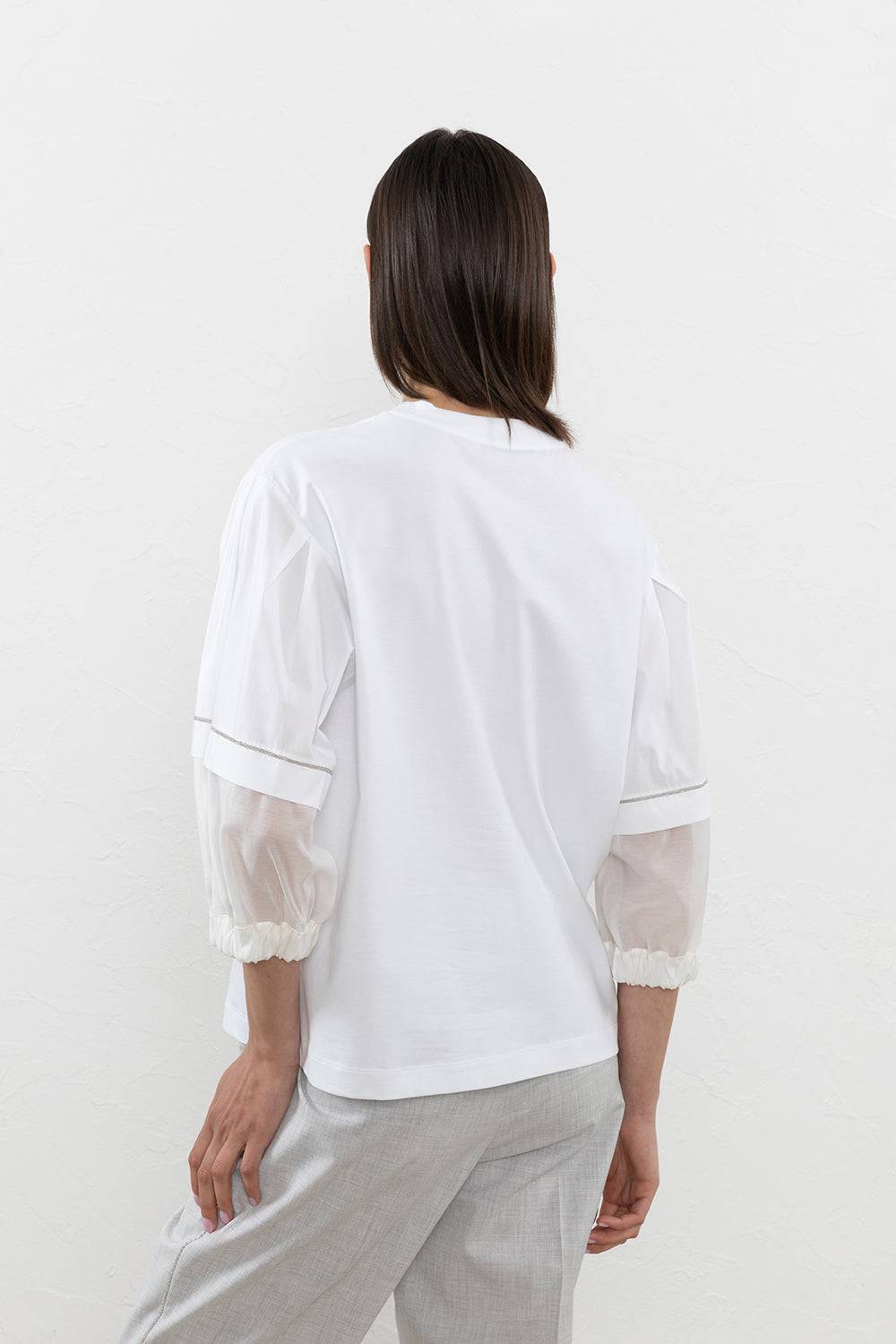 Peserico T-shirt in cotone e maniche bimateriche in organza Soddisfazione Garantita