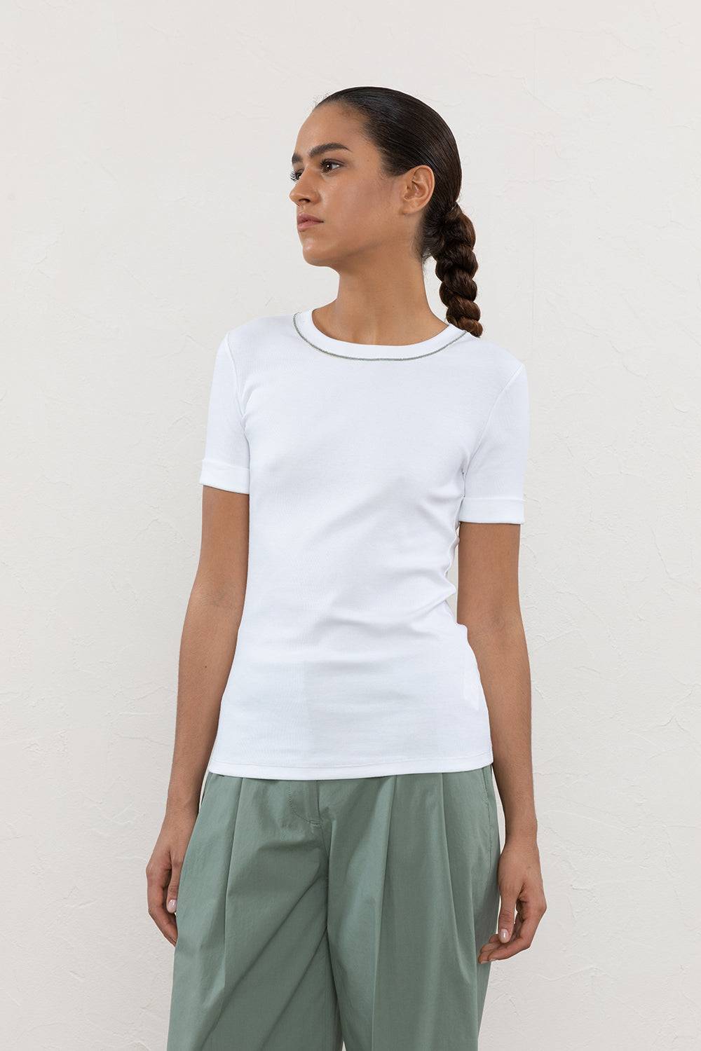 Peserico T-shirt in microcostina di jersey stretch
