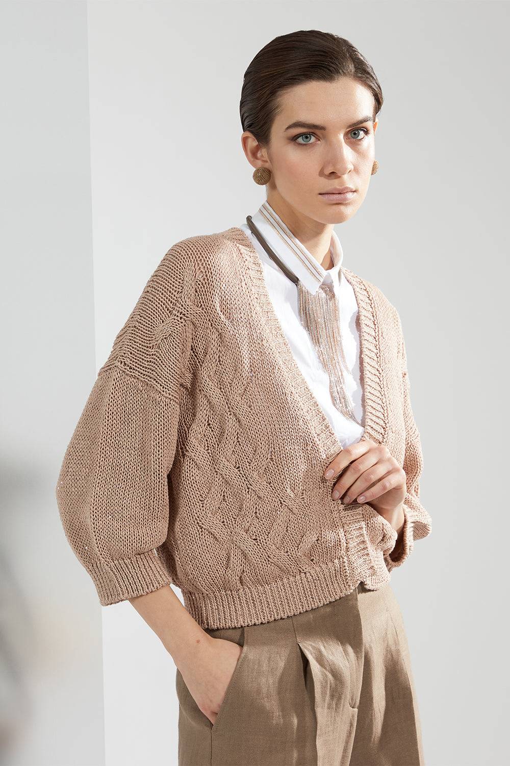 Peserico Top camicia in popeline di cotone e jersey Prezzo Ridotto