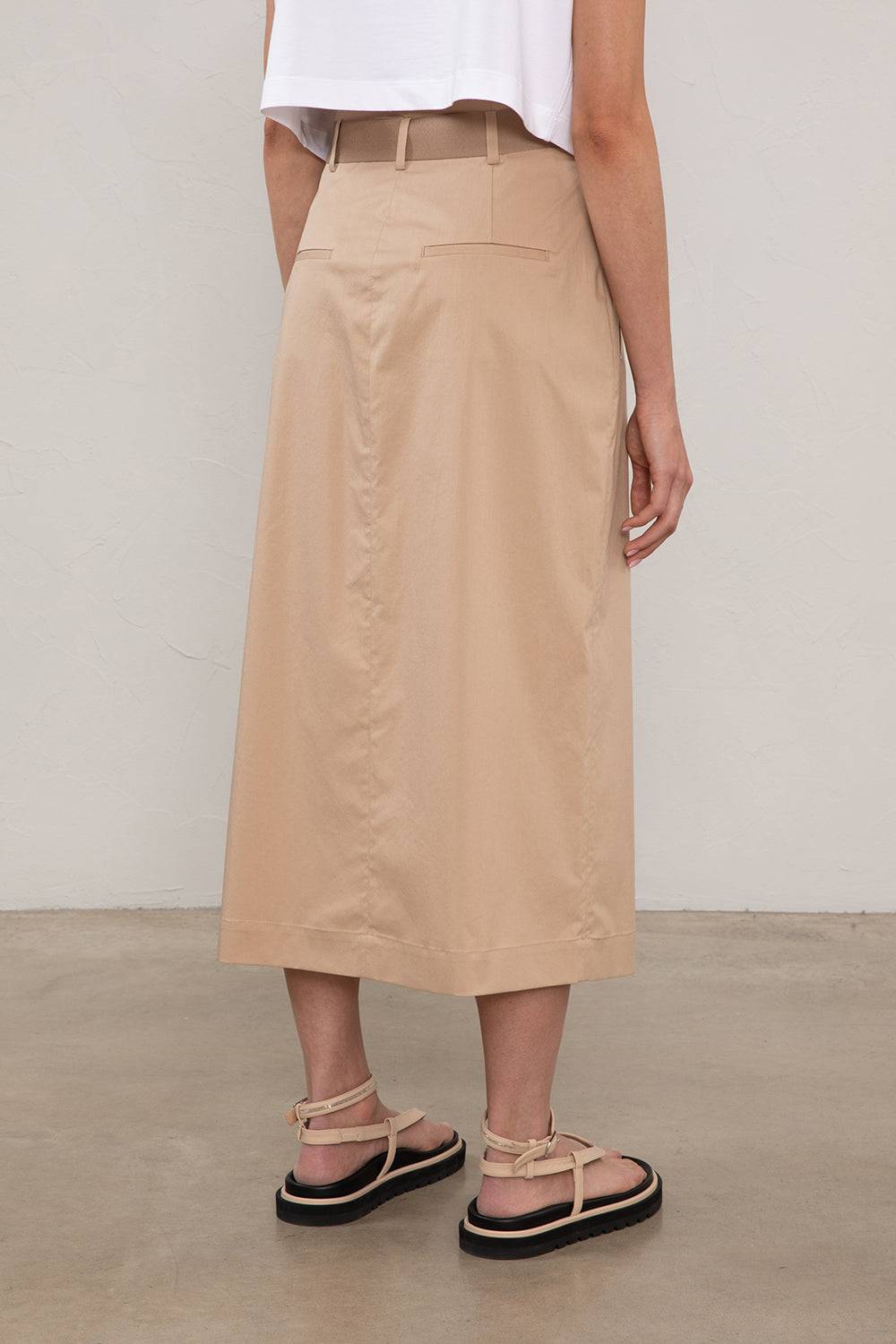 Peserico Gonna midi in leggero raso di cotone stretch Nuova