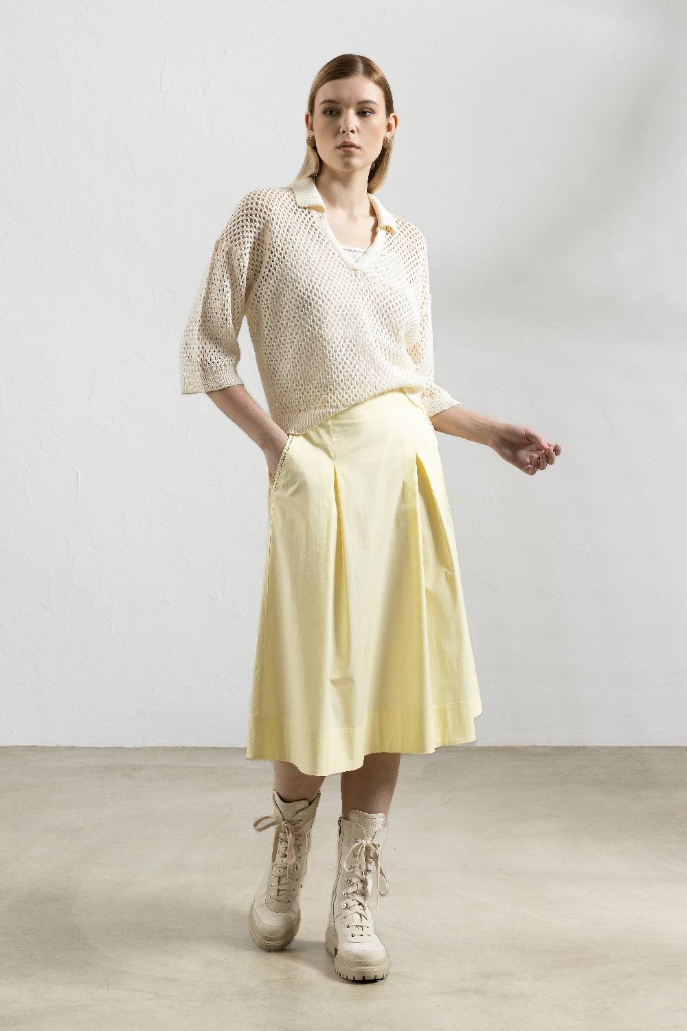 Peserico Gonna midi in leggero raso di cotone stretch Comprare a buon mercato