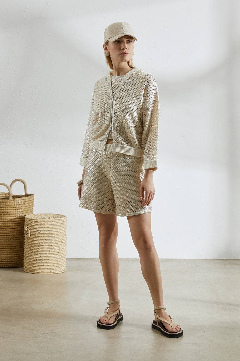 Peserico Short in filato mélange di lino cotone laminato Lightning offer