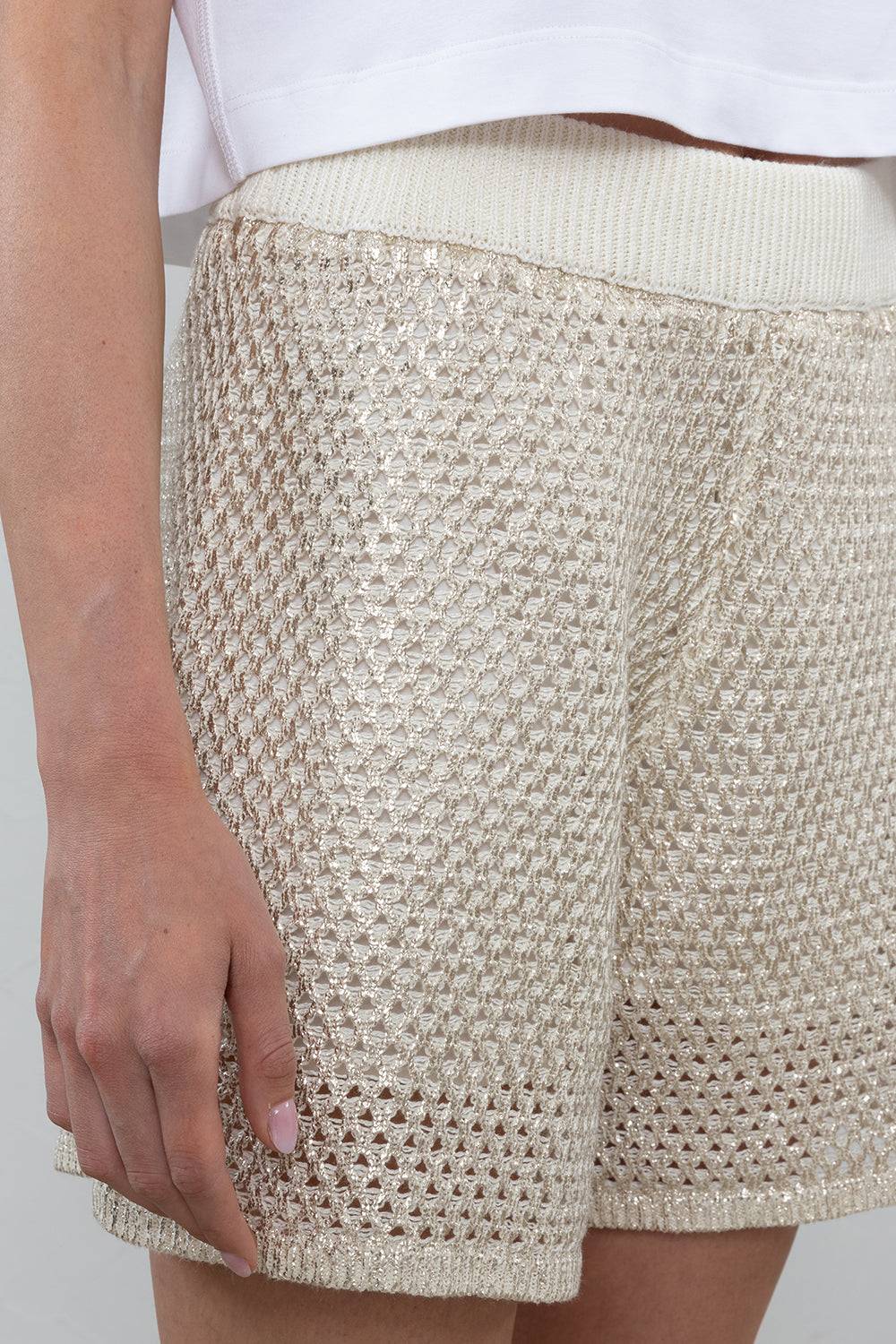 Peserico Short in filato mélange di lino cotone laminato Lightning offer