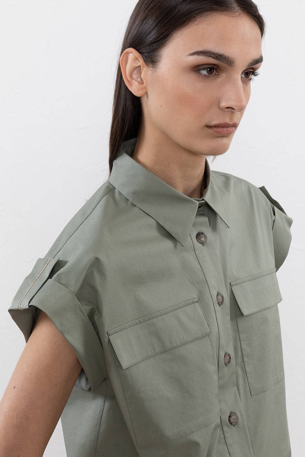 Peserico Camicia in raso leggero di cotone "mano vela" con coulisse Grandi sconti