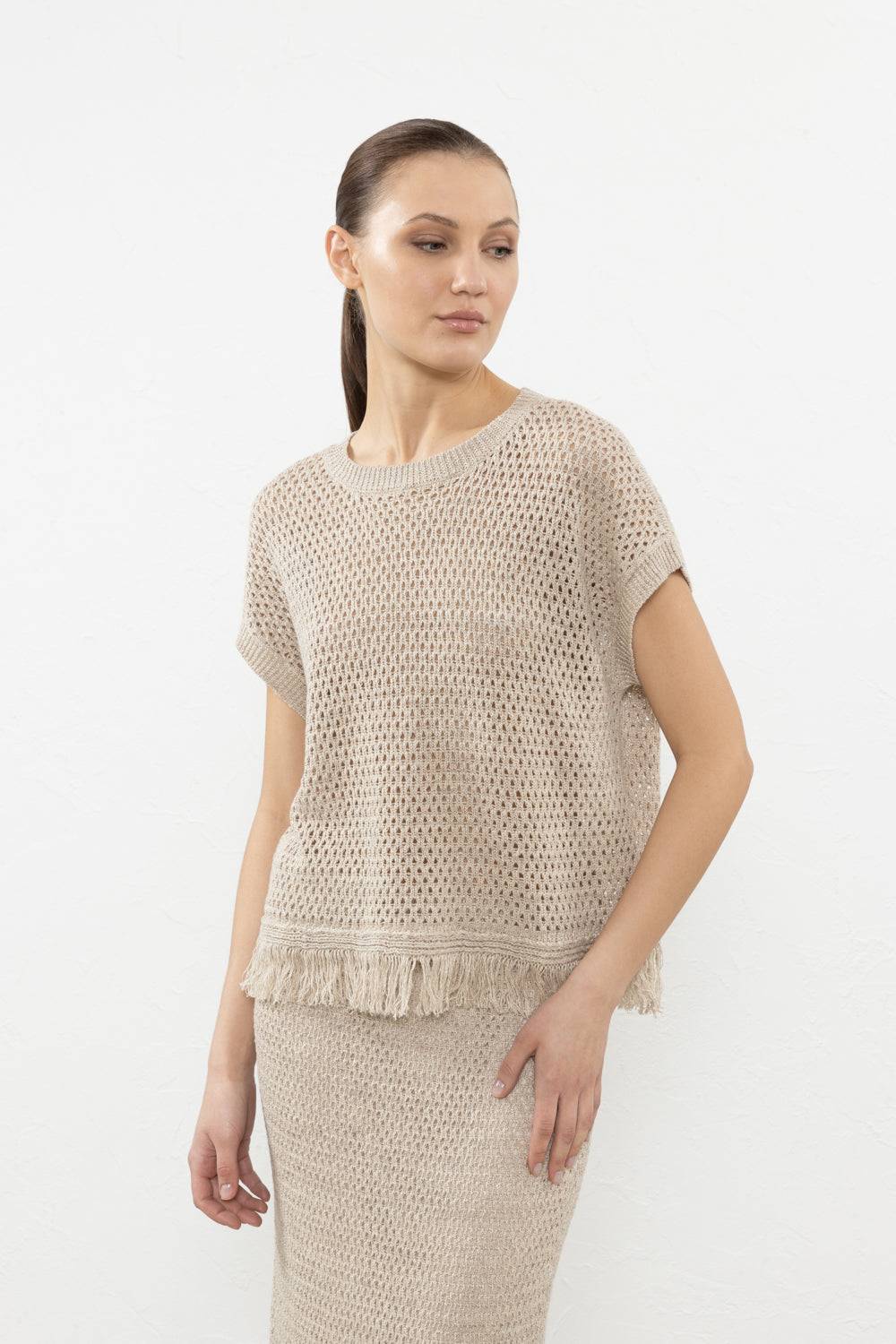 Peserico Maglia a rete in filato mélange di lino e cotone
