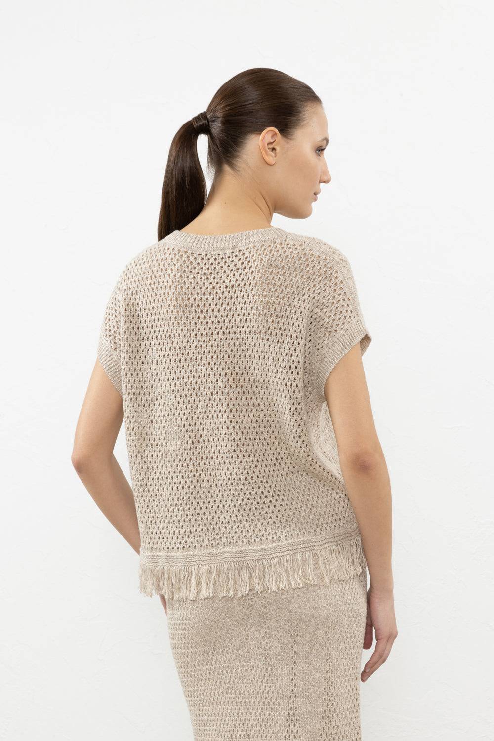 Peserico Maglia a rete in filato mélange di lino e cotone Offerte stagionali