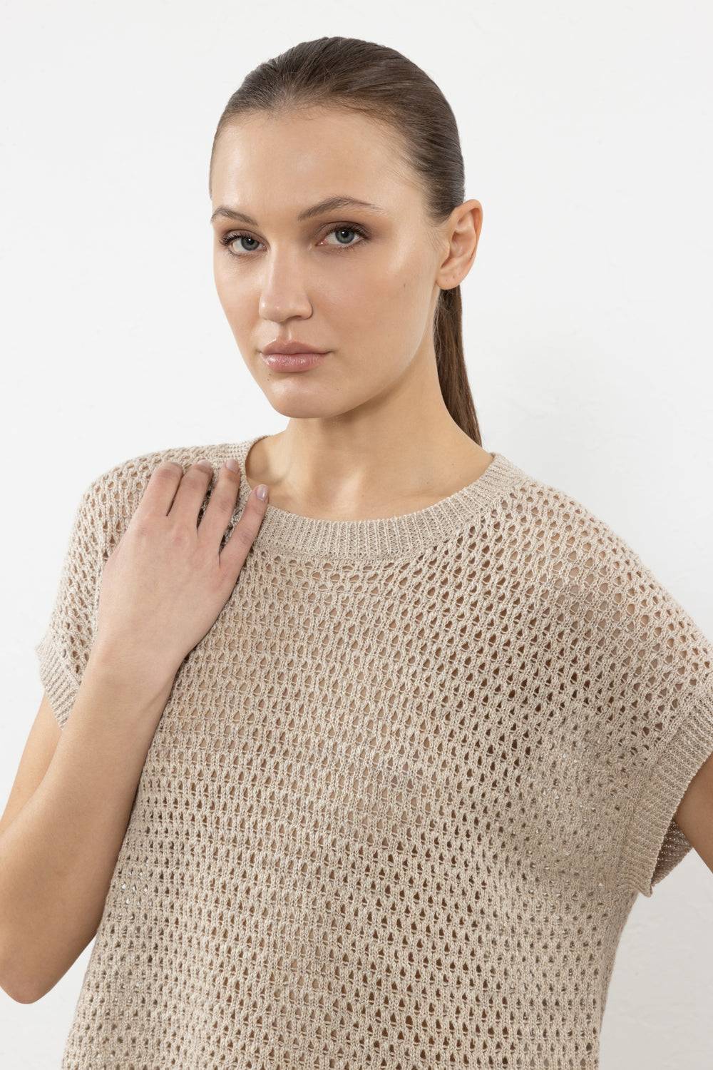 Peserico Maglia a rete in filato mélange di lino e cotone Offerte stagionali