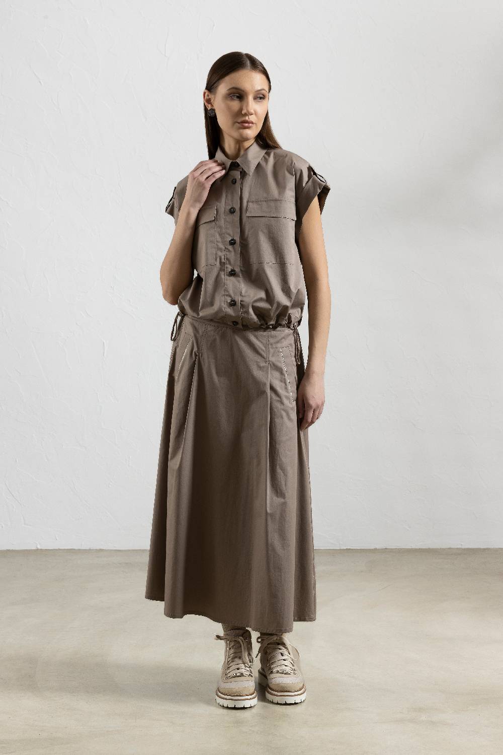 Peserico Camicia in raso leggero di cotone "mano vela" con coulisse Offerte giornaliere