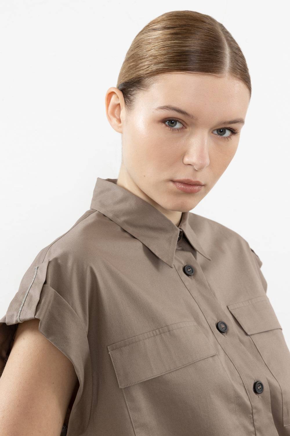 Peserico Camicia in raso leggero di cotone "mano vela" con coulisse Offerte giornaliere