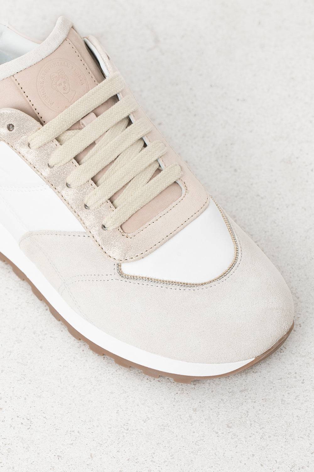 Peserico Sneaker in pelle nabuk, scamosciata e glitter Ritorno libero