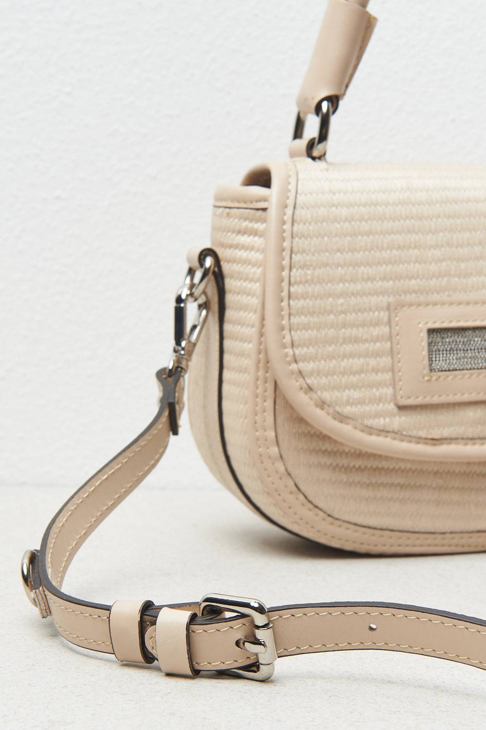 Peserico Borsa a mano torchon in pelle e tessuto effetto paglia Discount Store per i nuovi prodotti