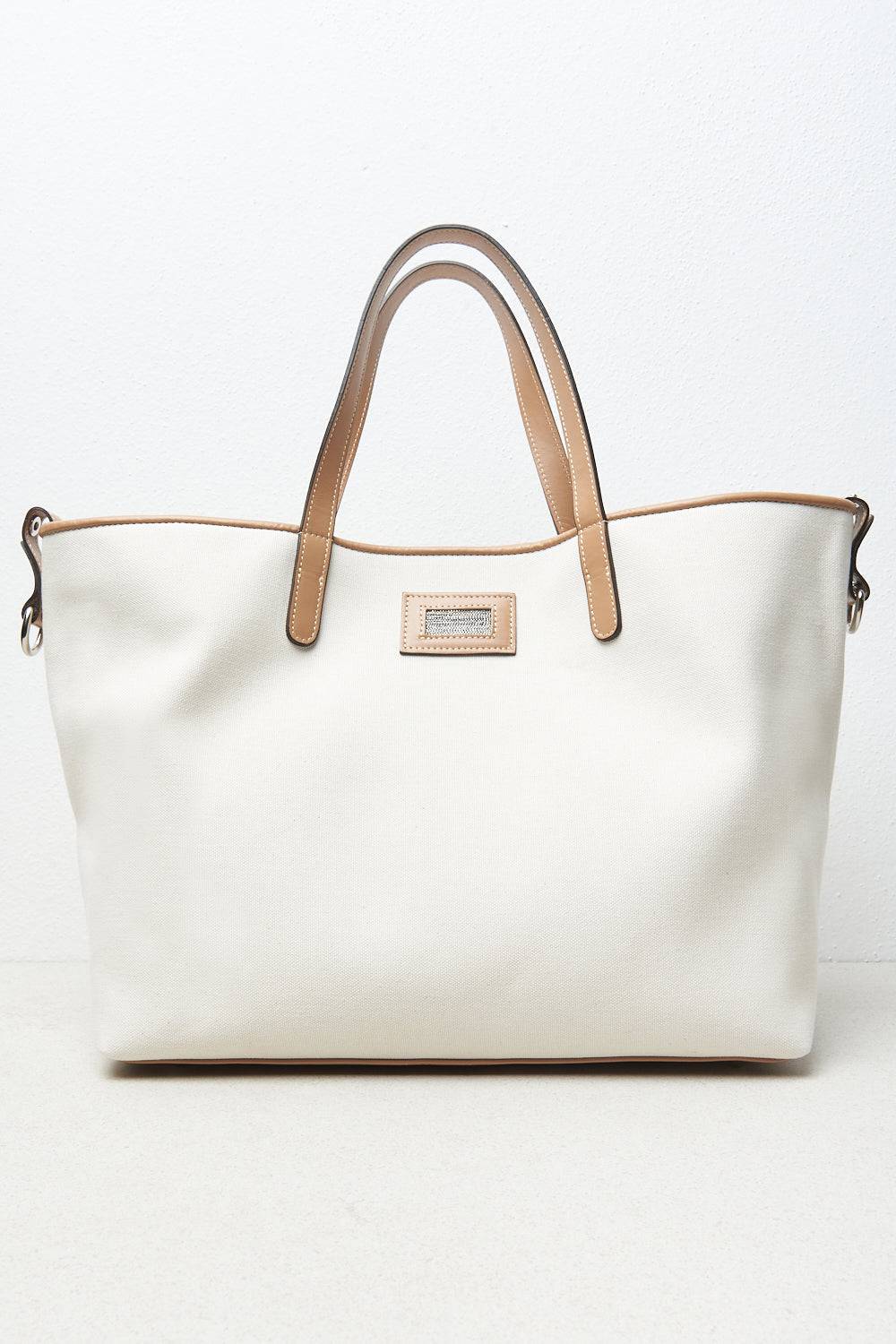 Peserico Borsa shopping in tessuto canvas e inserti in pelle