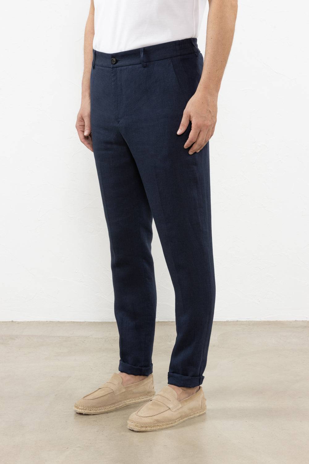Peserico Pantalone flat in chevron di puro lino Novità