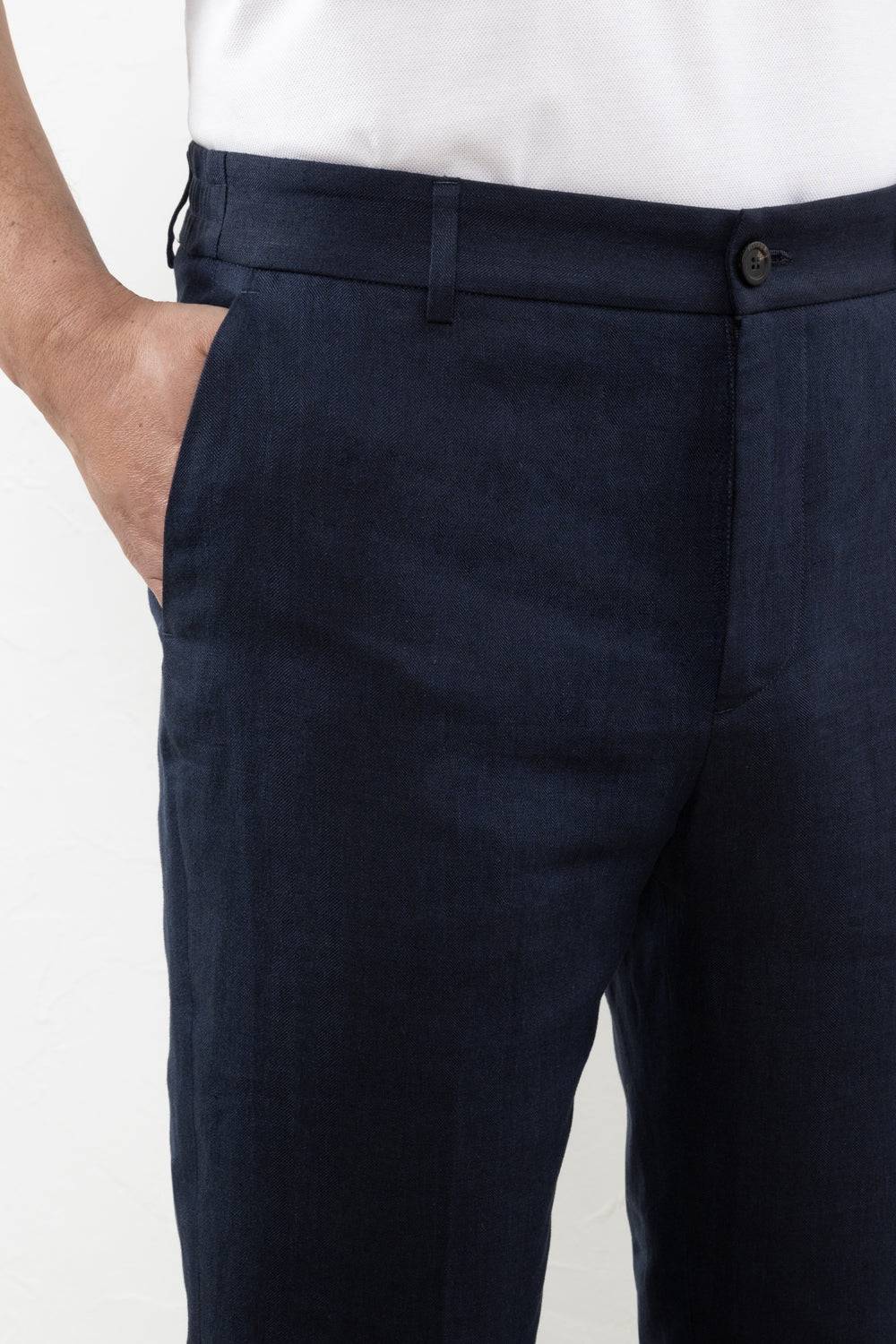 Peserico Pantalone flat in chevron di puro lino Novità